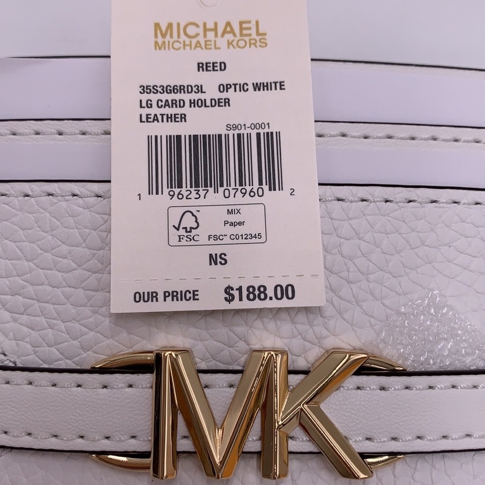MICHAEL KORS Reed Large Pebbled Leather Card Holder Case Optic White NWT - Picture 3 of 10